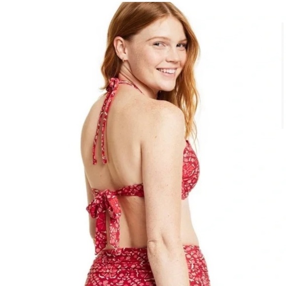 NWT RHODE x Target red Zinnia Floral Print Bandeau Halter Bikini Top - m (8-10) - Picture 5 of 5